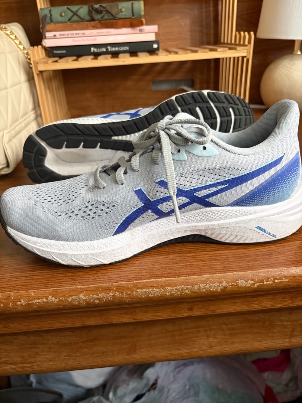 ASICS Light Gray and Blue Men's Running Shoes
